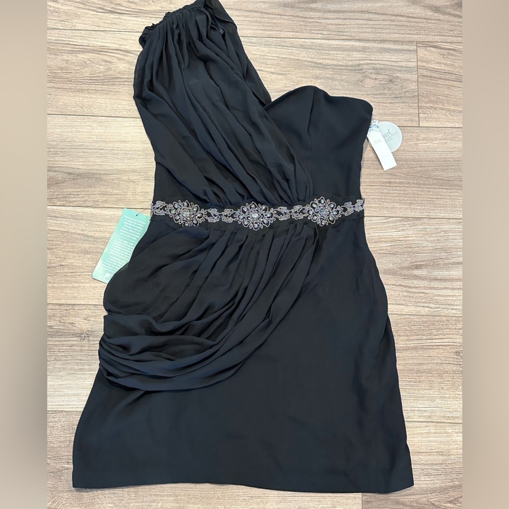 NWT! Pearl Georgina Chapman By Marchesa Black Pleated One Shoulder Cocktail - Picture 8 of 11